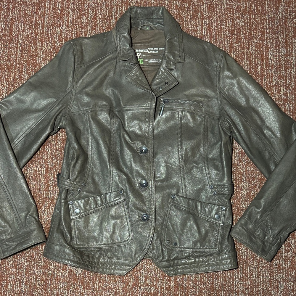 Cecil leather Jacket German tailored fitted blazer style leather coat dark brown